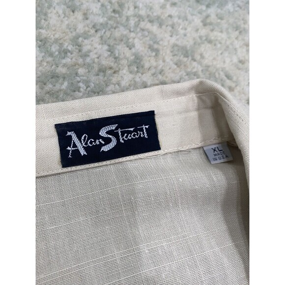 Vtg Alan Stuart Polo Shirt Men XL Ivory Front Pockets Textured POLYESTER - Picture 3 of 7